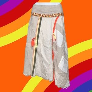 Free People Ivory Linen Cotton Asymmetrical Skirt